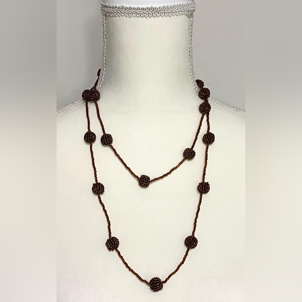 Brown Beaded Necklace Vintage Boho Fall Festival Southwestern Eclectic Witchy